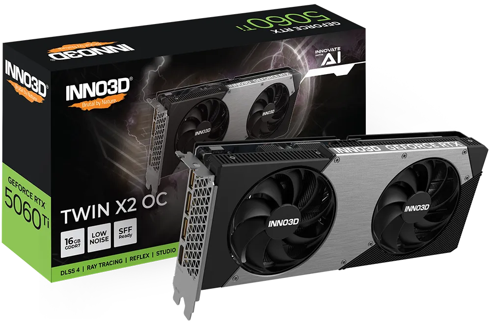 INNO3D Nvidia Graphic Card RTX 5060 Ti 16GB DDR7 Twin X2 OC Black Dual Fan view 3